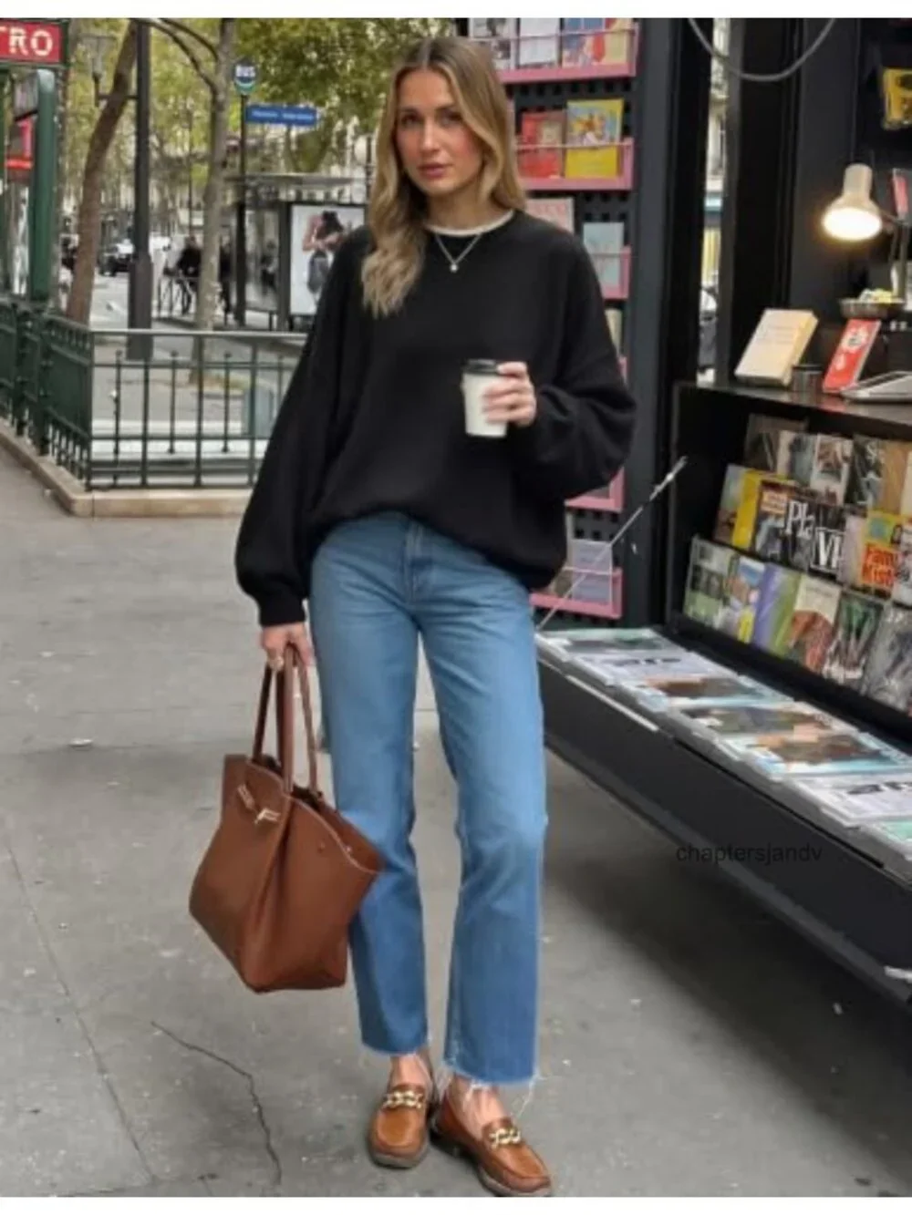 Oversized Batwing Sleeve Pullover Sweater Contrast Trim Crew Neck